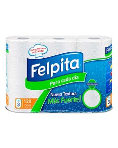 //ROLLO DE COCINA FELPITA + FUERTE 3 X 120 PAÑOS