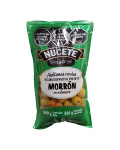 NUCETE ACEITUNAS VERDES RELLENA CON MORRON SACHET X 500 GR