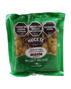 NUCETE ACEITUNAS VERDES RELLENA CON MORRON SACHET X 100 GR