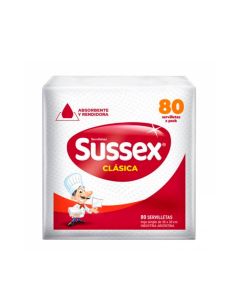 SUSSEX SERVILLETAS CLASICAS ABSORBENTE Y RENDIDORA HS 30 CM X 30 CM X 80 UNI