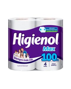 HIGIENOL PAPEL HIGIENICO HS MAX PANAL C/EXTRACTO DE ALOE Y VERA 4 X 100 MTS