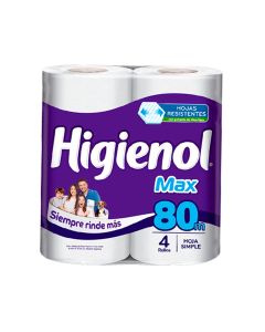 HIGIENOL PAPEL HIGIENICO HS MAX PANAL C/EXTRACTO DE ALOE Y VERA 4 X 80 MTS