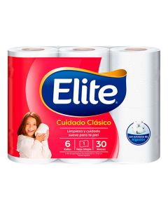 ELITE PAPEL HIGIENICO HOJA SIMPLE C/EXTRACTO DE ALGODON 6 X 30 MTS