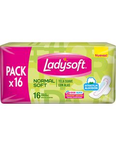 LADYSOFT TELA SUAVE C/ALAS NORMAL SOFT C/EXTRACTO D/ALGODON PACK X 16 UNI