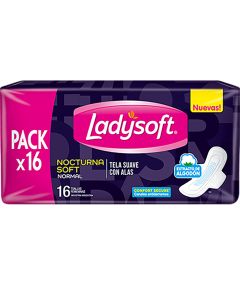 LADYSOFT NOCTURNA SOFT NORMAL TELA SUAVE C/ALAS C/EXTRAC D/ALGO PACK X 16 UNI