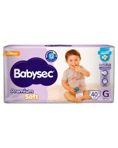 BABYSEC PREMIUM SOFT C/EXTRACTO D/ALGO SUPERFLEX HIPERPACK TALLE G X 40 UNI