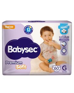 BABYSEC PREMIUM SOFT C/EXTRACTO D/ALGO SUPERFLEX JUMBO PACK TALLE G X 60 UNI