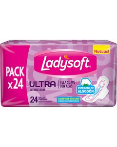 LADYSOFT TOALLA ULTRADELGADA T/SUAVE C/ALAS CONFORT C/EXTRAC D/ALGODON X 24 UNI