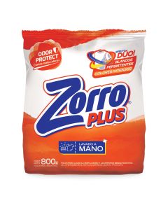 ZORRO PLUS JABON E/POLVO P/ROPA LAVADO A MANO CLASICO EFECTO DUO X 800 GR