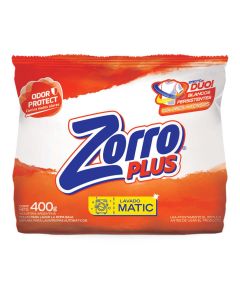 ZORRO PLUS JABON E/POLVO P/ROPA MATIC CLASICO EFECTO DUO X 400 GR