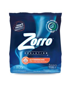 ZORRO EVOLUTION JABON E/POLVO P/LAVAR ROPA QUITAMANCHAS X 800 GR