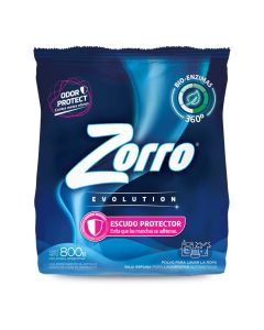 ZORRO EVOLUTION JABON E/POLVO P/LAVAR ROPA ESCUDO PROTECTOR X 800 GR