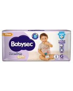 BABYSEC PREMIUM SOFT C/EXTRACTO D/ALGODON SUPERFLEX STANDARD TALLE G X 8 UNI