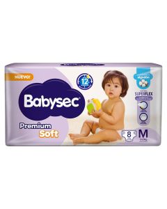 BABYSEC PREMIUM SOFT C/EXTRACTO D/ALGODON SUPERFLEX STANDARD TALLE M X 8 UNI