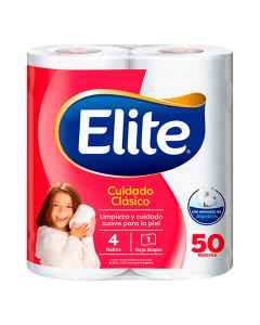 ELITE PAPEL HIGIENICO CUIDADO CLASICO HOJA SIMPLE C/EXTRACTO D/ALGODON 4 X 50 MTS