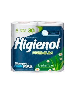 HIGIENOL PAPEL HIGIENICO DOBLE HOJA PREMIUM BALANCE ALOE Y MANZANILLA 4 X 30 MTS
