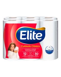 ELITE PAPEL HIGIENICO CUIDADO CLASICO HOJA SIMPLE C/EXTRACTO D/ALGODON 12 X 30 MTS